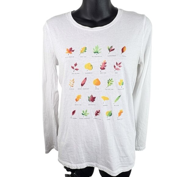 J. Crew Leaf Grid Autumn Fall Collector’s Tee Long Sleeve Top Women’s XS White - Picture 1 of 9